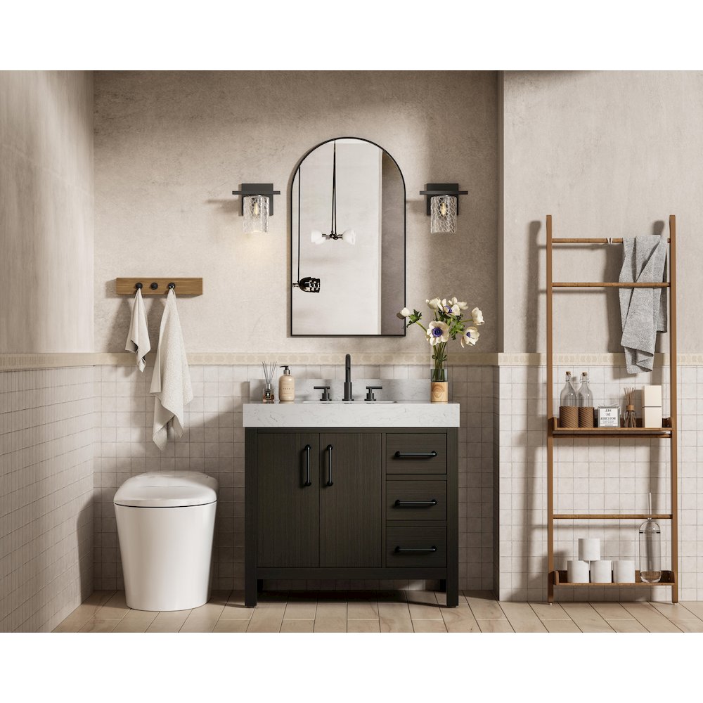 36 inch Single Bathroom Vanity In Mocha Brown with backsplash