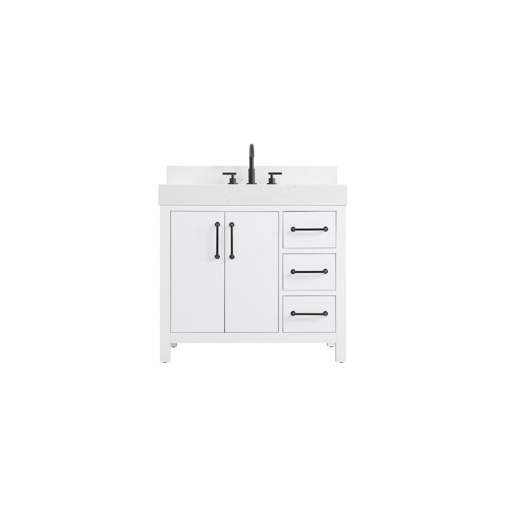 36 inch Single Bathroom Vanity In White with backsplash