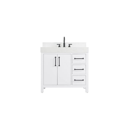36 inch Single Bathroom Vanity In White with backsplash
