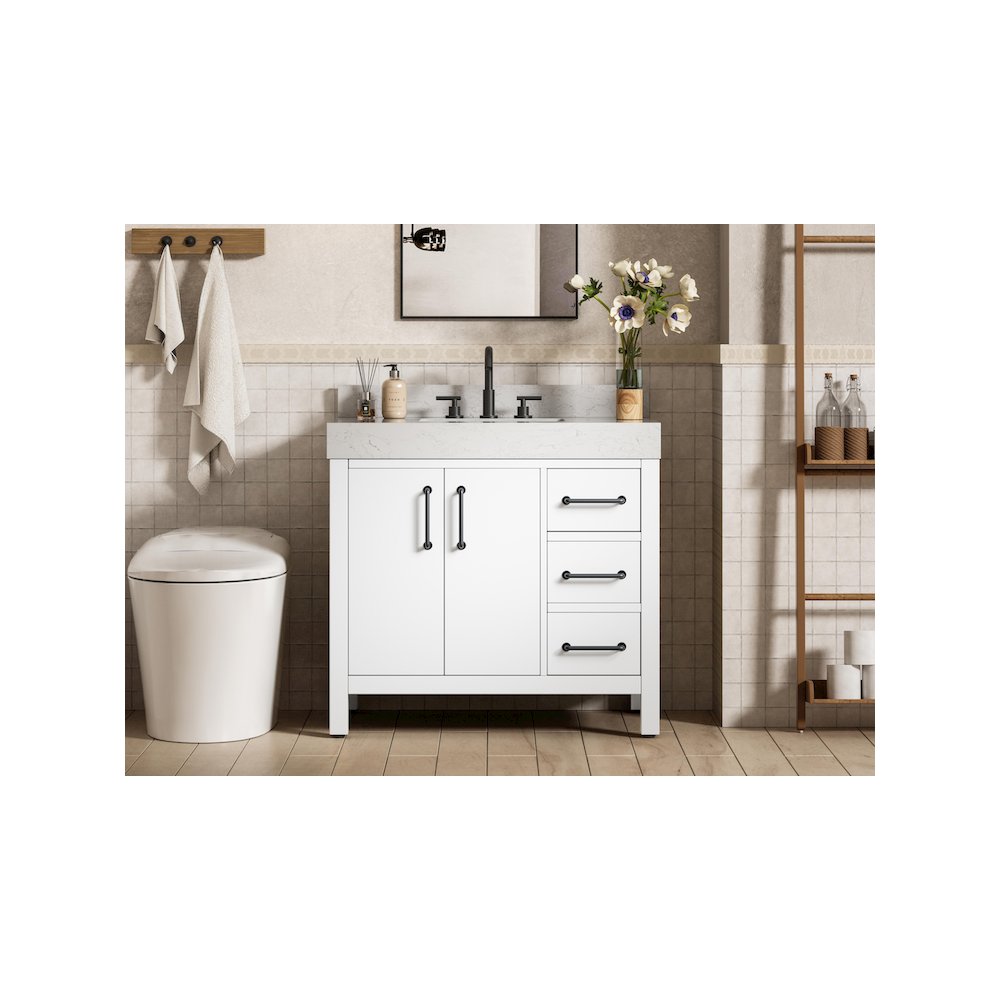 36 inch Single Bathroom Vanity In White with backsplash