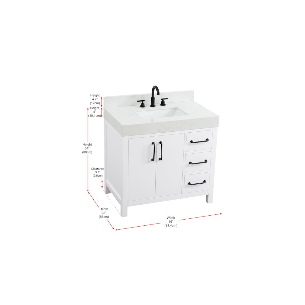 36 inch Single Bathroom Vanity In White with backsplash
