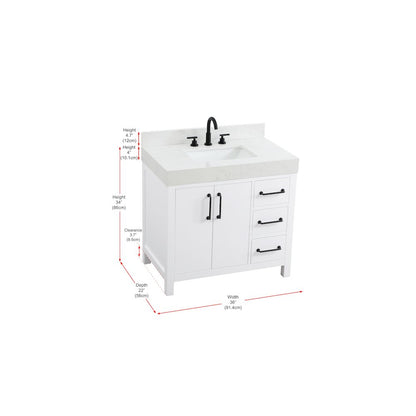 36 inch Single Bathroom Vanity In White with backsplash