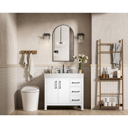 36 inch Single Bathroom Vanity In White with backsplash