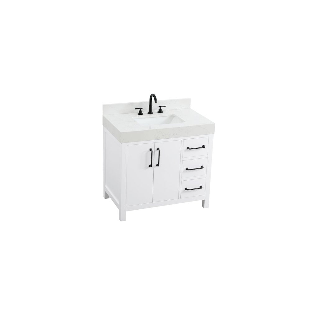36 inch Single Bathroom Vanity In White with backsplash