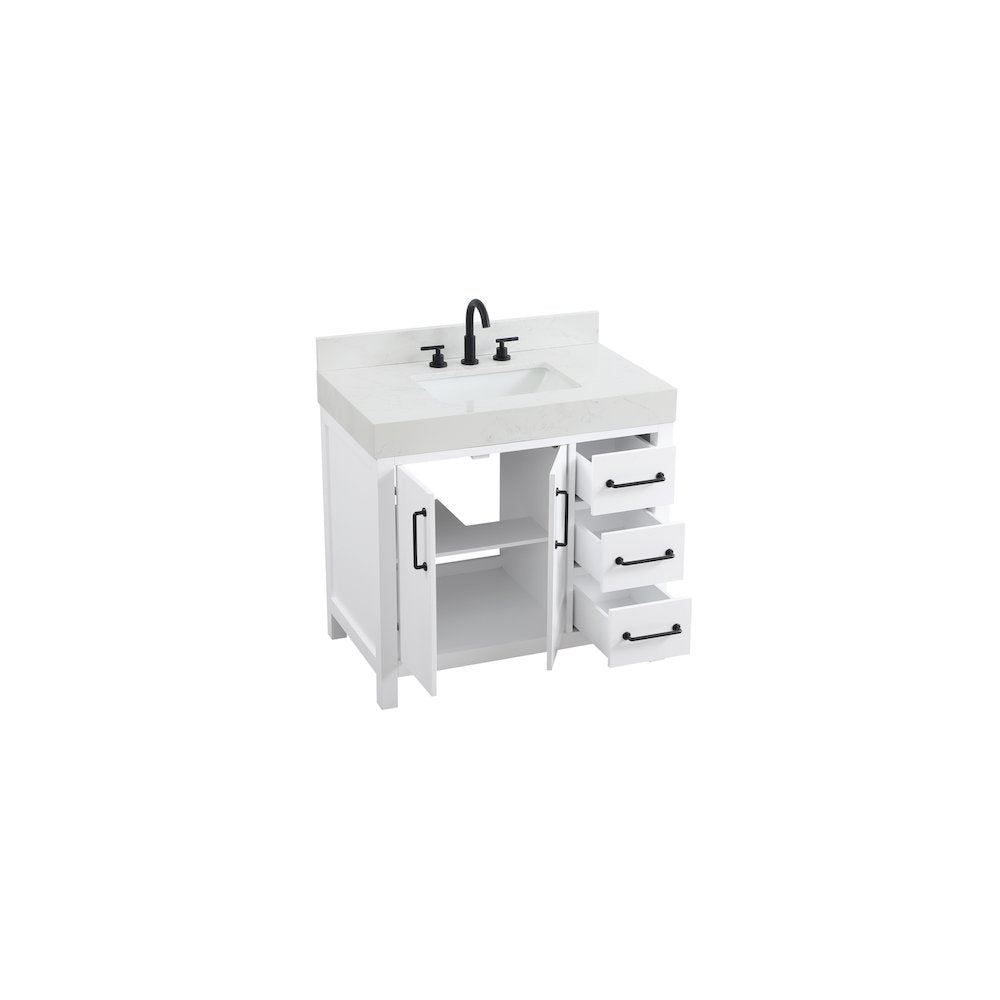 36 inch Single Bathroom Vanity In White with backsplash