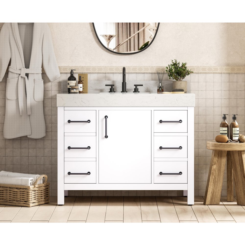 42 inch Single Bathroom Vanity In White with backsplash