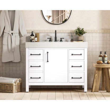 42 inch Single Bathroom Vanity In White with backsplash