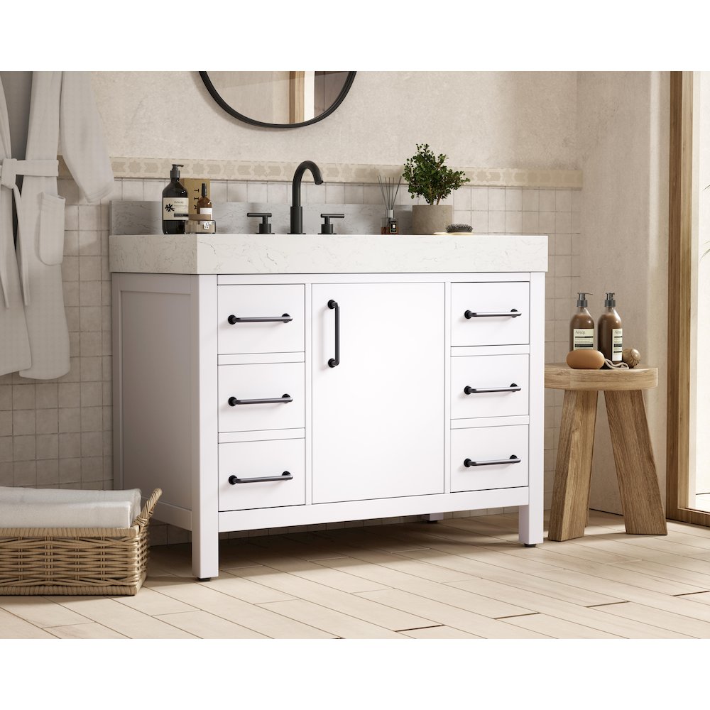 42 inch Single Bathroom Vanity In White with backsplash