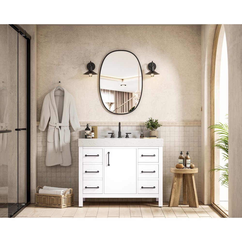 42 inch Single Bathroom Vanity In White with backsplash