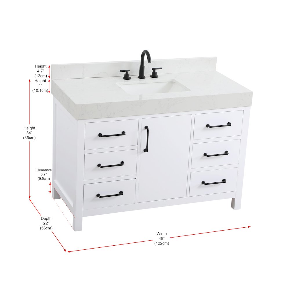 48 inch Single Bathroom Vanity In White with backsplash