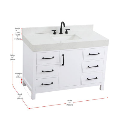 48 inch Single Bathroom Vanity In White with backsplash