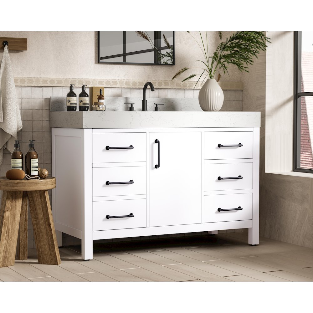 48 inch Single Bathroom Vanity In White with backsplash