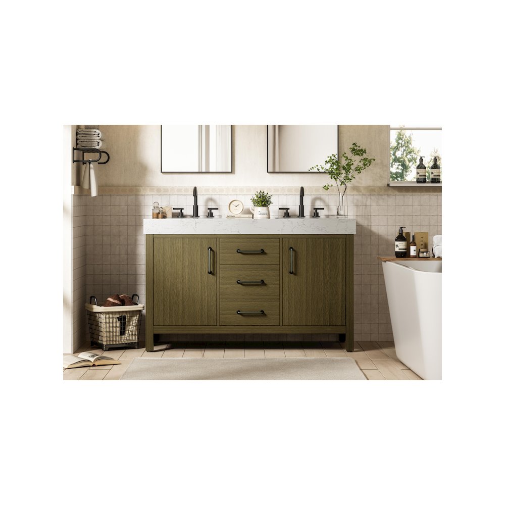 54 inch Double Bathroom Vanity In Chestnut Brown