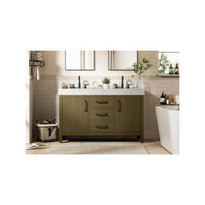 54 inch Double Bathroom Vanity In Chestnut Brown