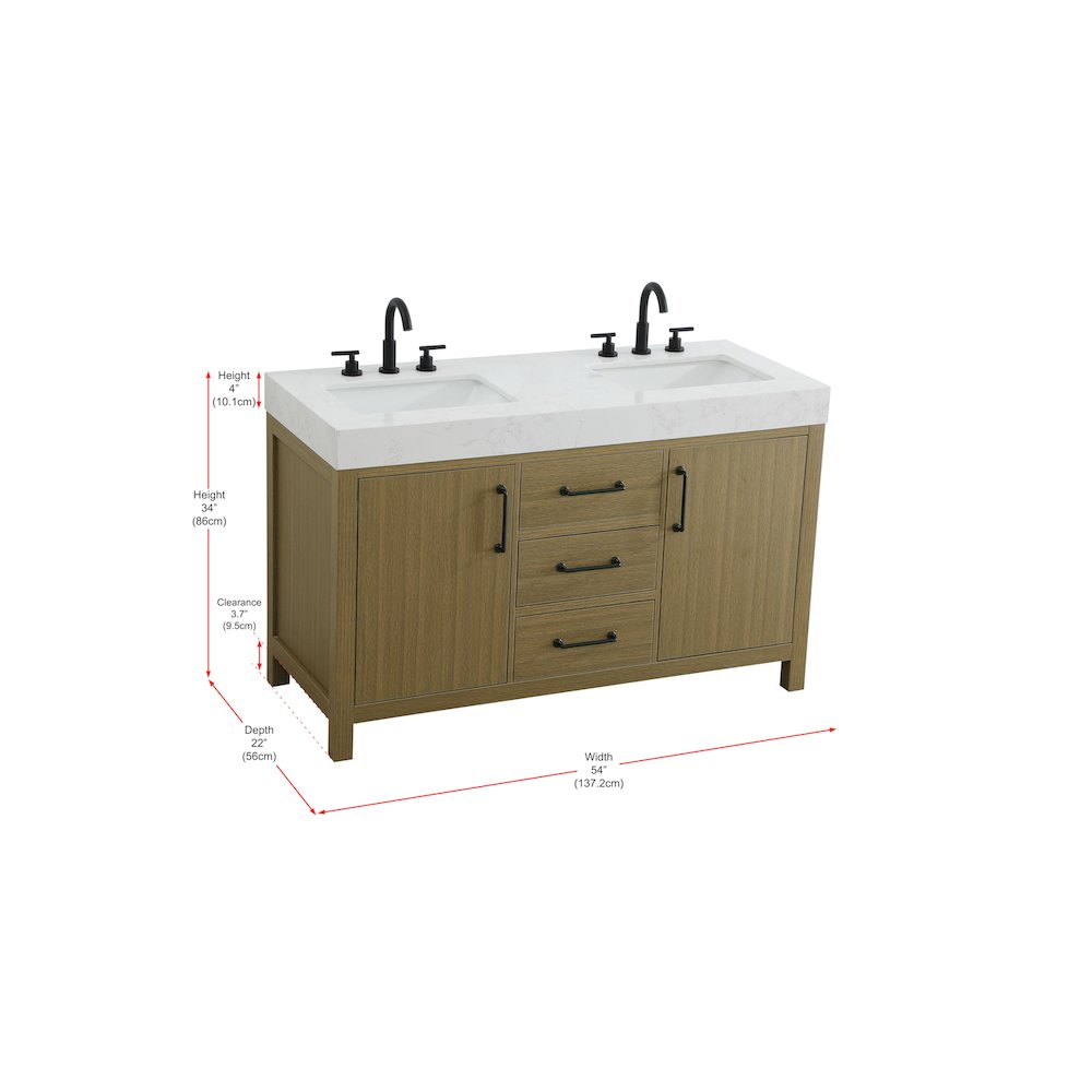54 inch Double Bathroom Vanity In Chestnut Brown