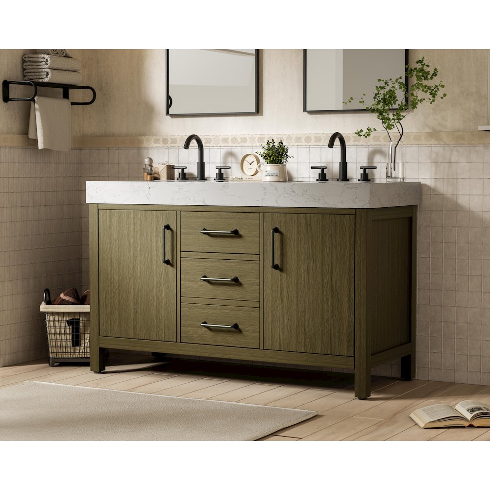 54 inch Double Bathroom Vanity In Chestnut Brown