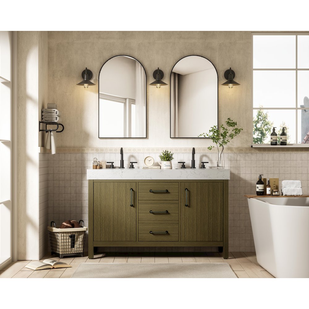 54 inch Double Bathroom Vanity In Chestnut Brown