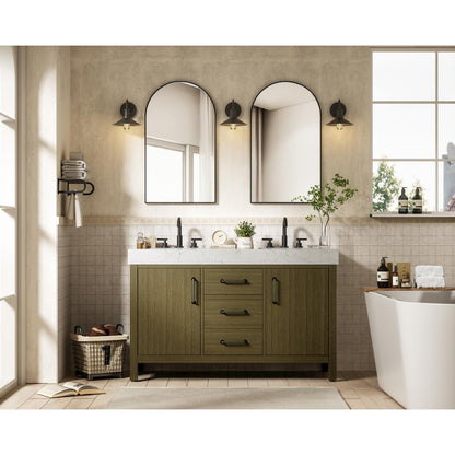 54 inch Double Bathroom Vanity In Chestnut Brown