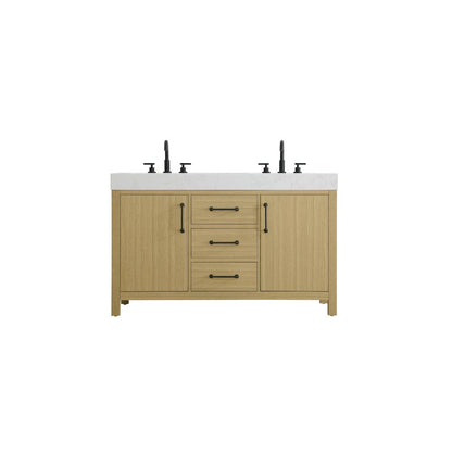 54 inch Double Bathroom Vanity In Honey Brown