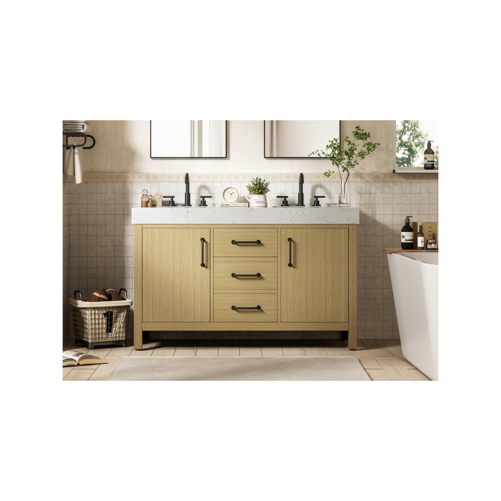 54 inch Double Bathroom Vanity In Honey Brown