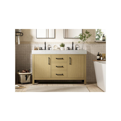 54 inch Double Bathroom Vanity In Honey Brown