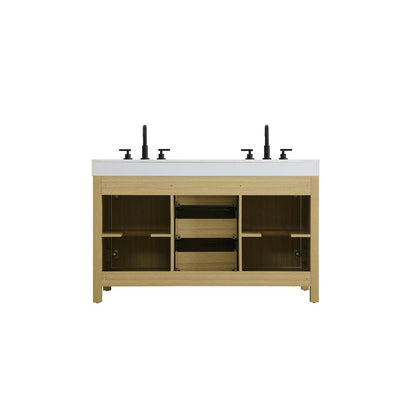 54 inch Double Bathroom Vanity In Honey Brown