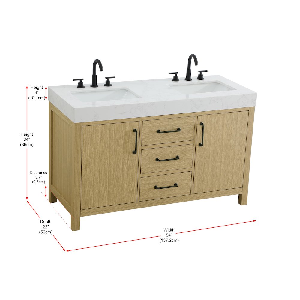 54 inch Double Bathroom Vanity In Honey Brown