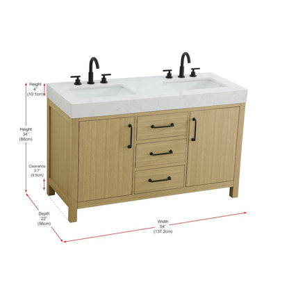 54 inch Double Bathroom Vanity In Honey Brown