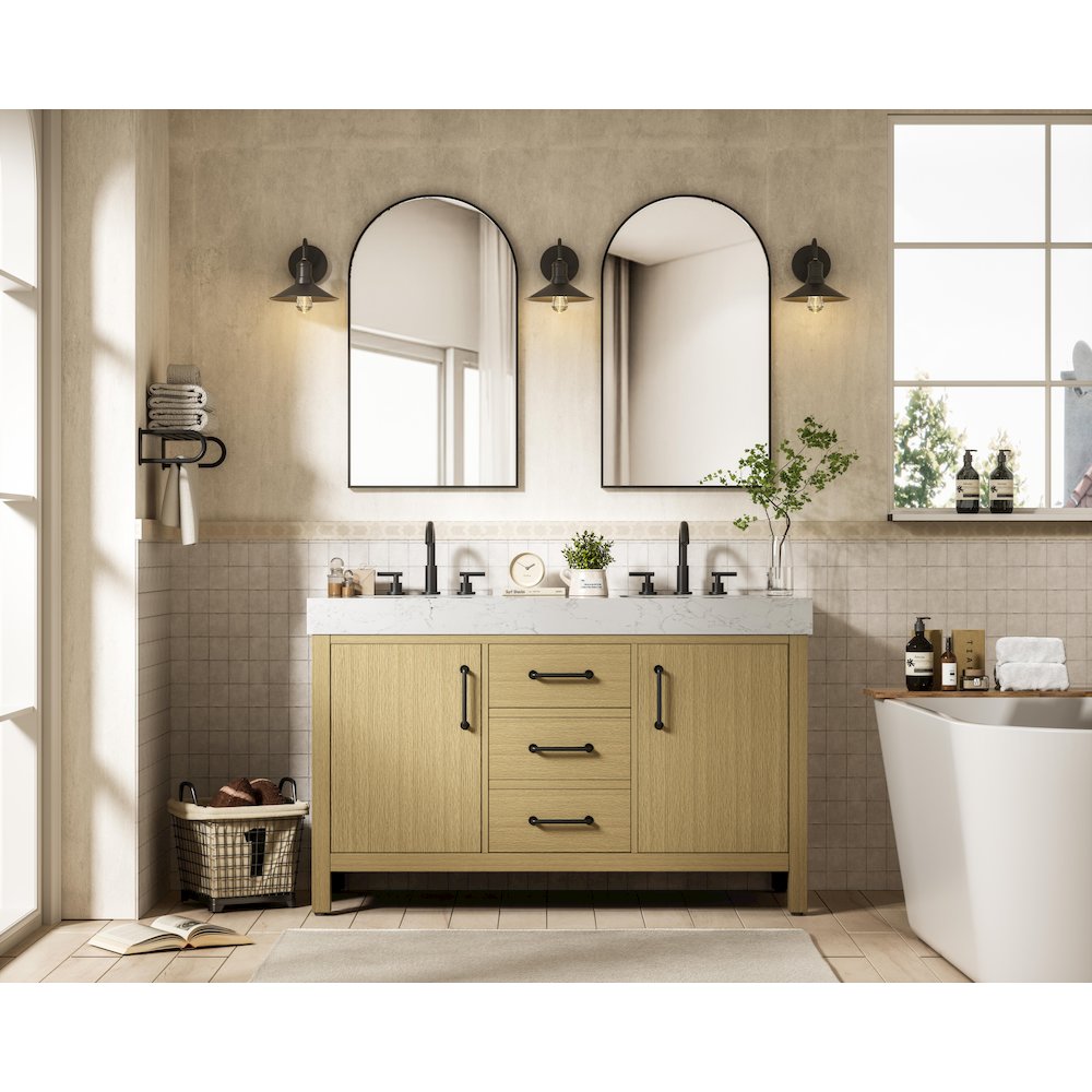 54 inch Double Bathroom Vanity In Honey Brown