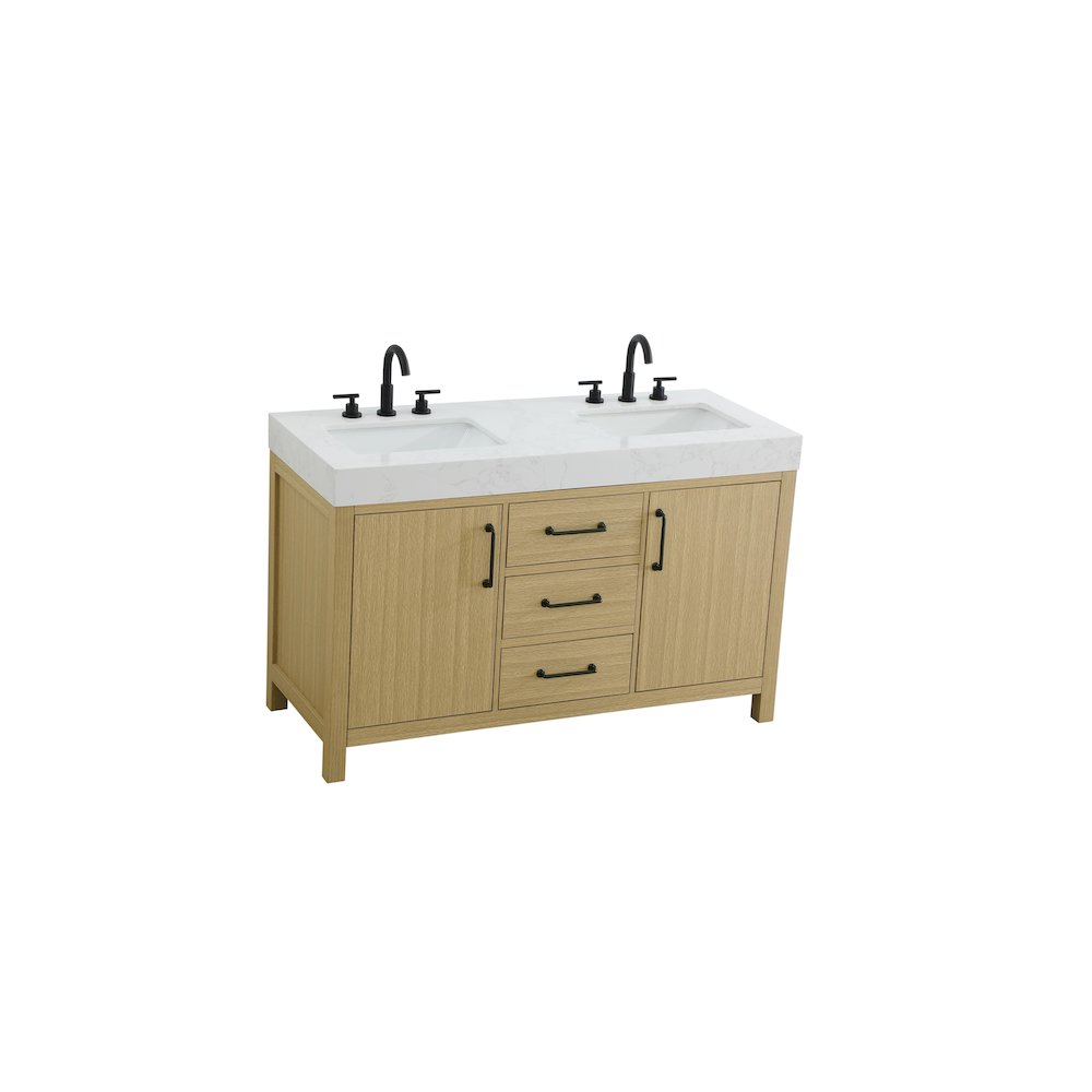 54 inch Double Bathroom Vanity In Honey Brown