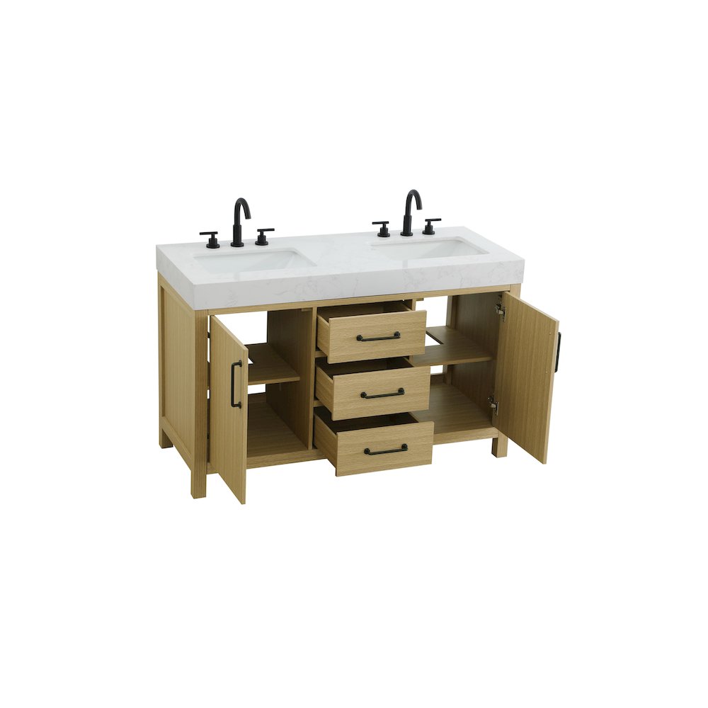 54 inch Double Bathroom Vanity In Honey Brown