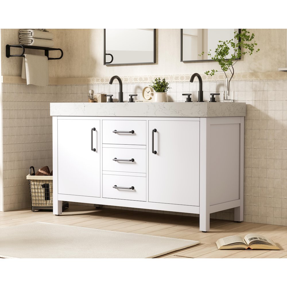 54 inch Double Bathroom Vanity In White