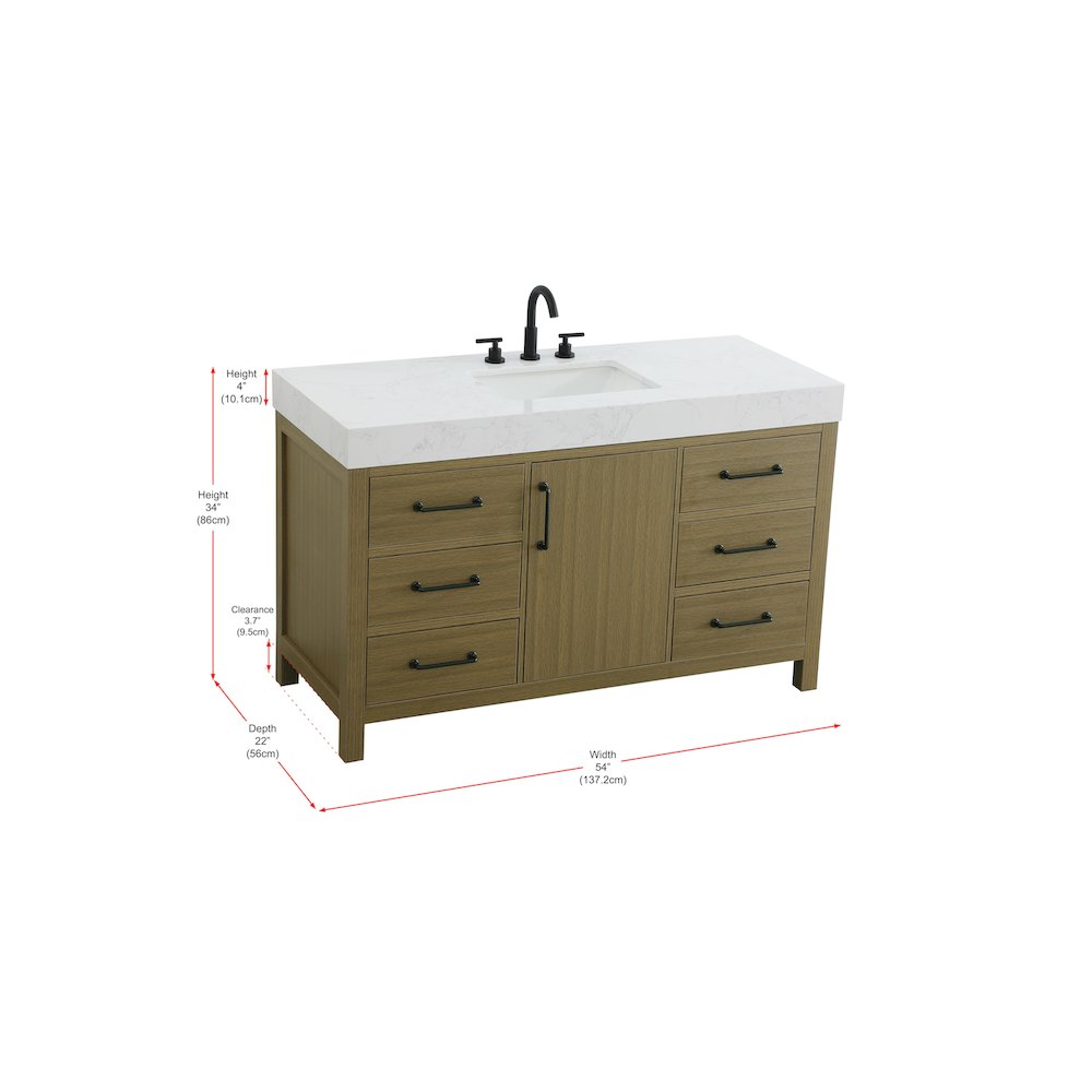 54 inch Single Bathroom Vanity In Chestnut Brown
