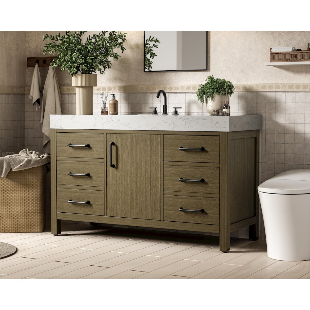 54 inch Single Bathroom Vanity In Chestnut Brown