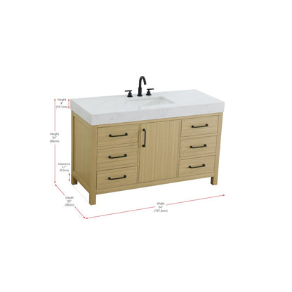 54 inch Single Bathroom Vanity In Honey Brown