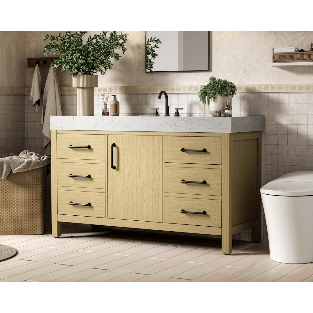 54 inch Single Bathroom Vanity In Honey Brown