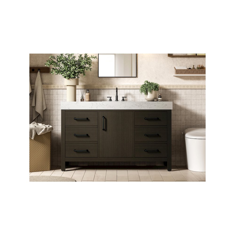 54 inch Single Bathroom Vanity In Mocha Brown