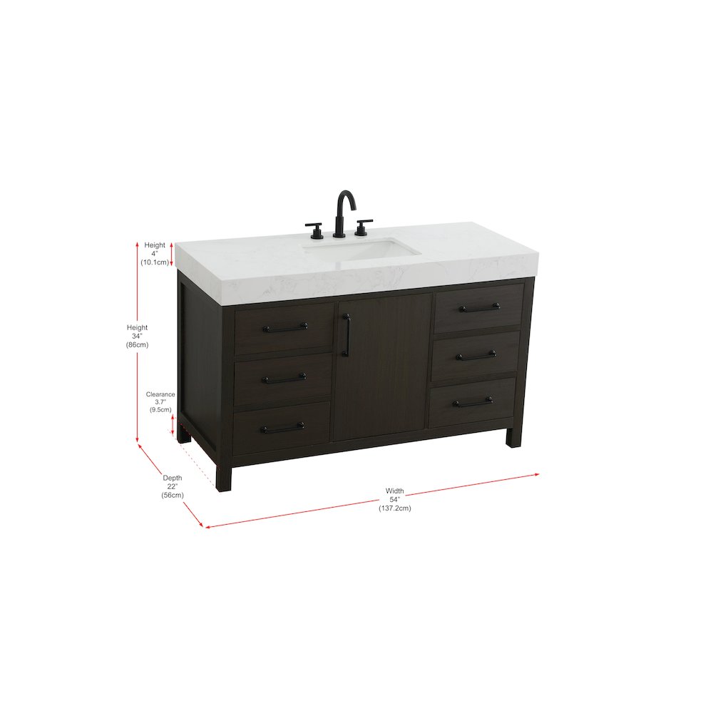 54 inch Single Bathroom Vanity In Mocha Brown