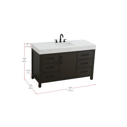 54 inch Single Bathroom Vanity In Mocha Brown