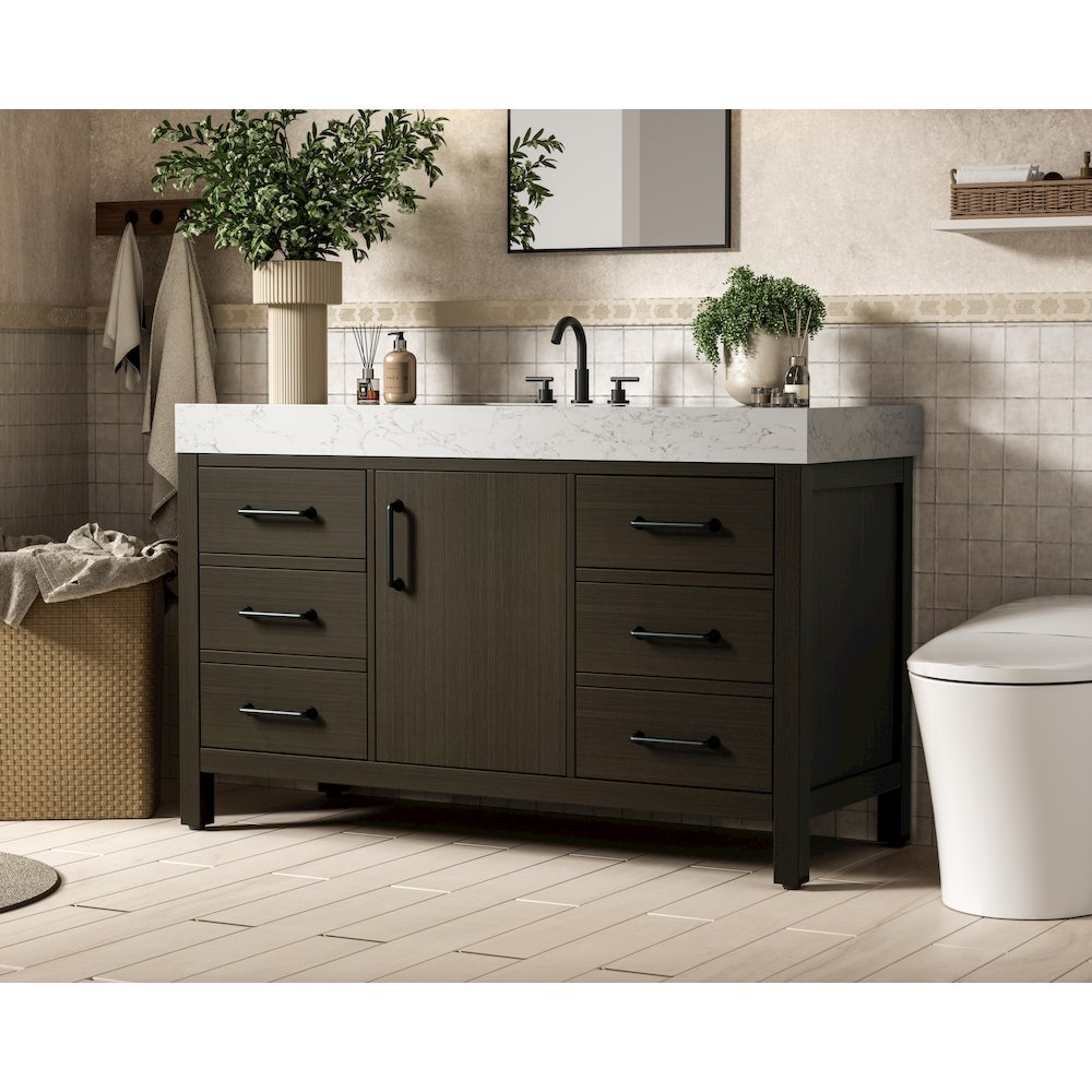 54 inch Single Bathroom Vanity In Mocha Brown