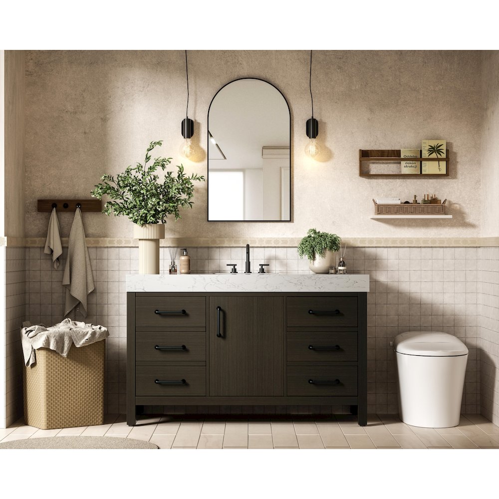 54 inch Single Bathroom Vanity In Mocha Brown