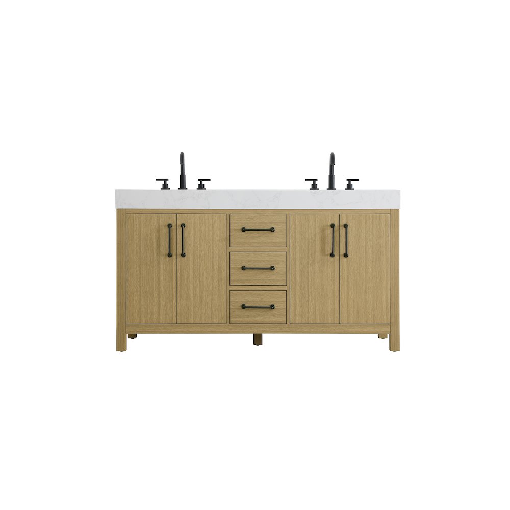 60 inch Double Bathroom Vanity In Honey Brown