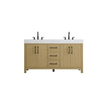 60 inch Double Bathroom Vanity In Honey Brown