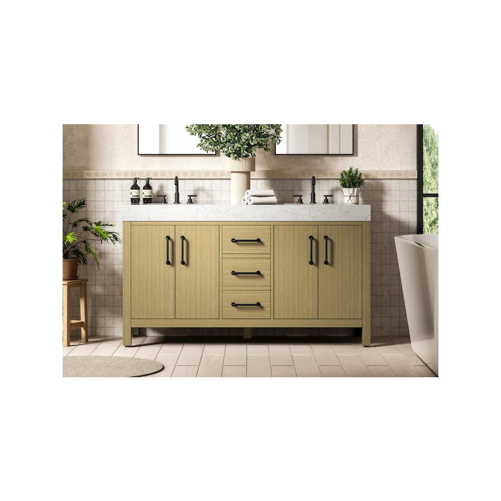 60 inch Double Bathroom Vanity In Honey Brown