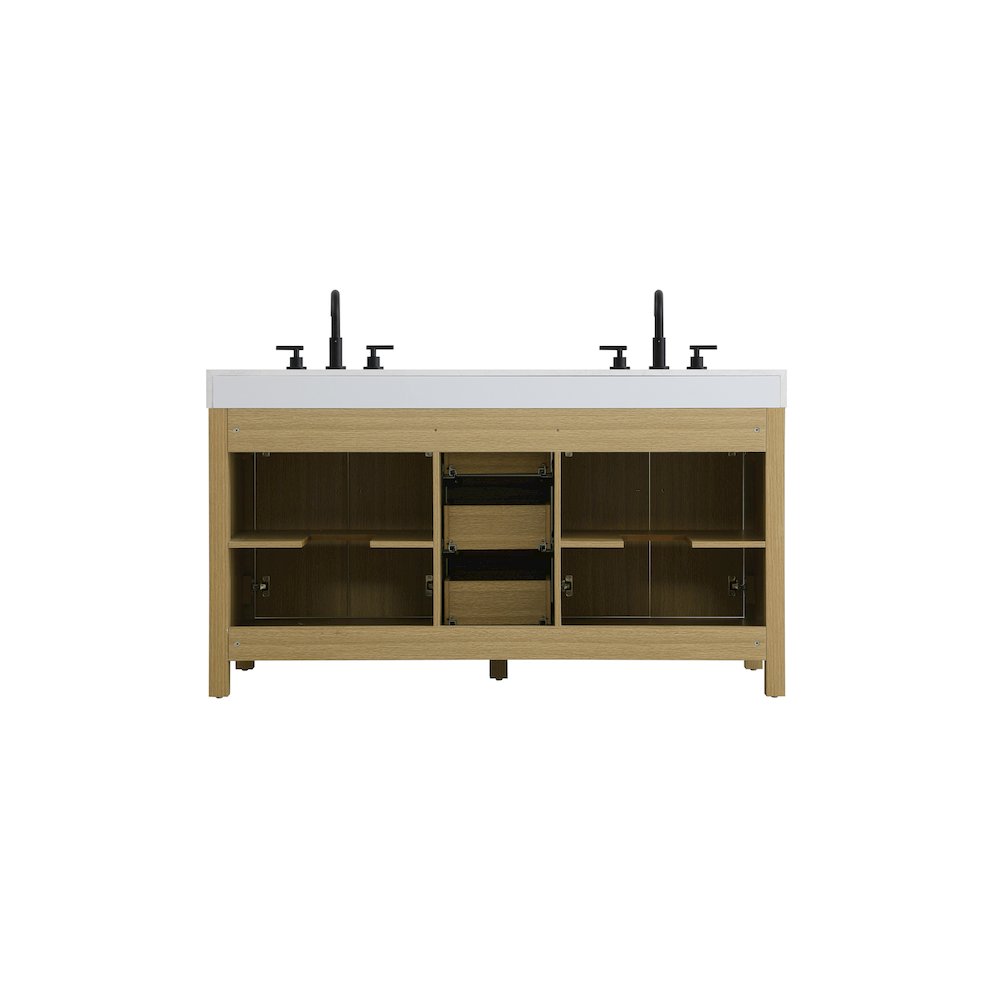 60 inch Double Bathroom Vanity In Honey Brown