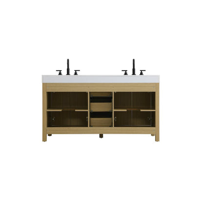 60 inch Double Bathroom Vanity In Honey Brown