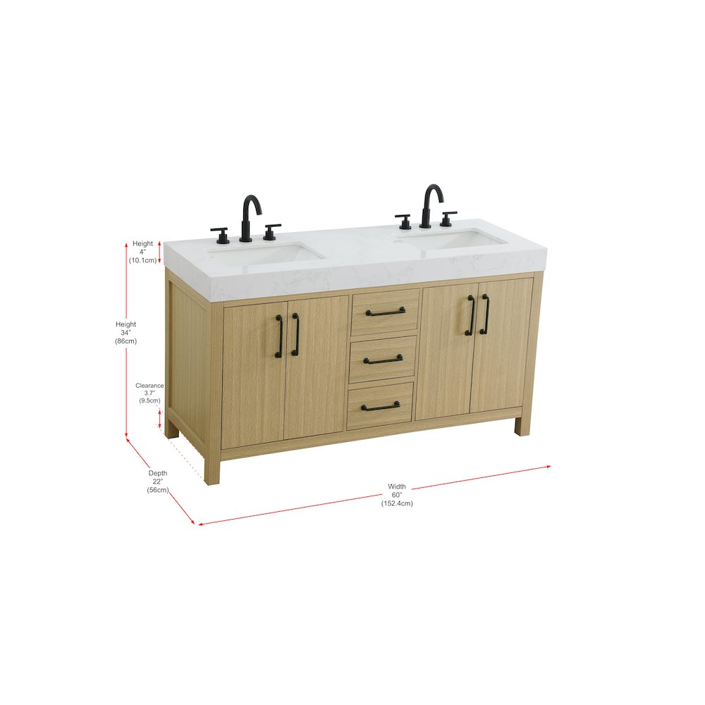 60 inch Double Bathroom Vanity In Honey Brown