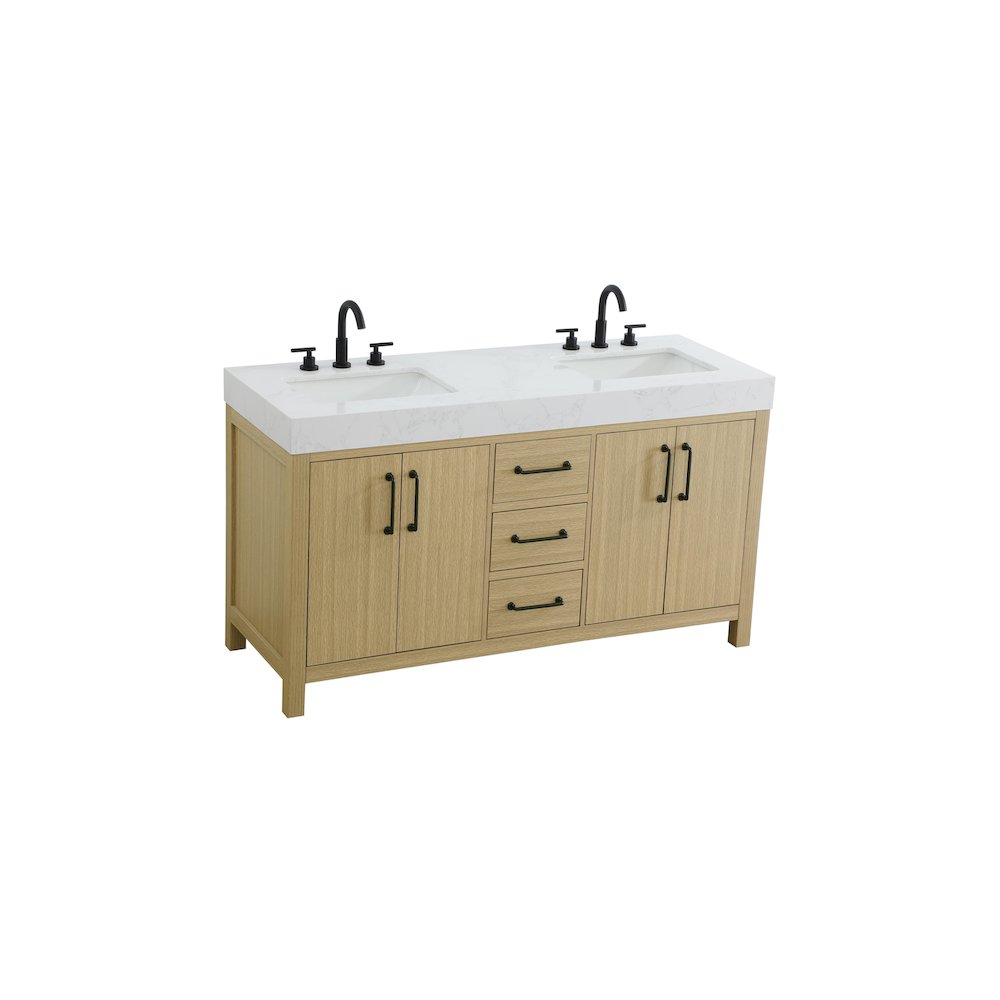 60 inch Double Bathroom Vanity In Honey Brown