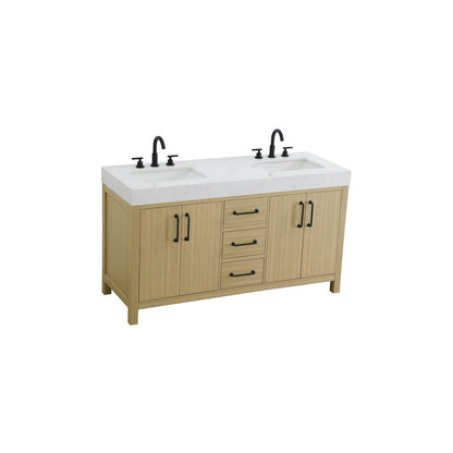 60 inch Double Bathroom Vanity In Honey Brown