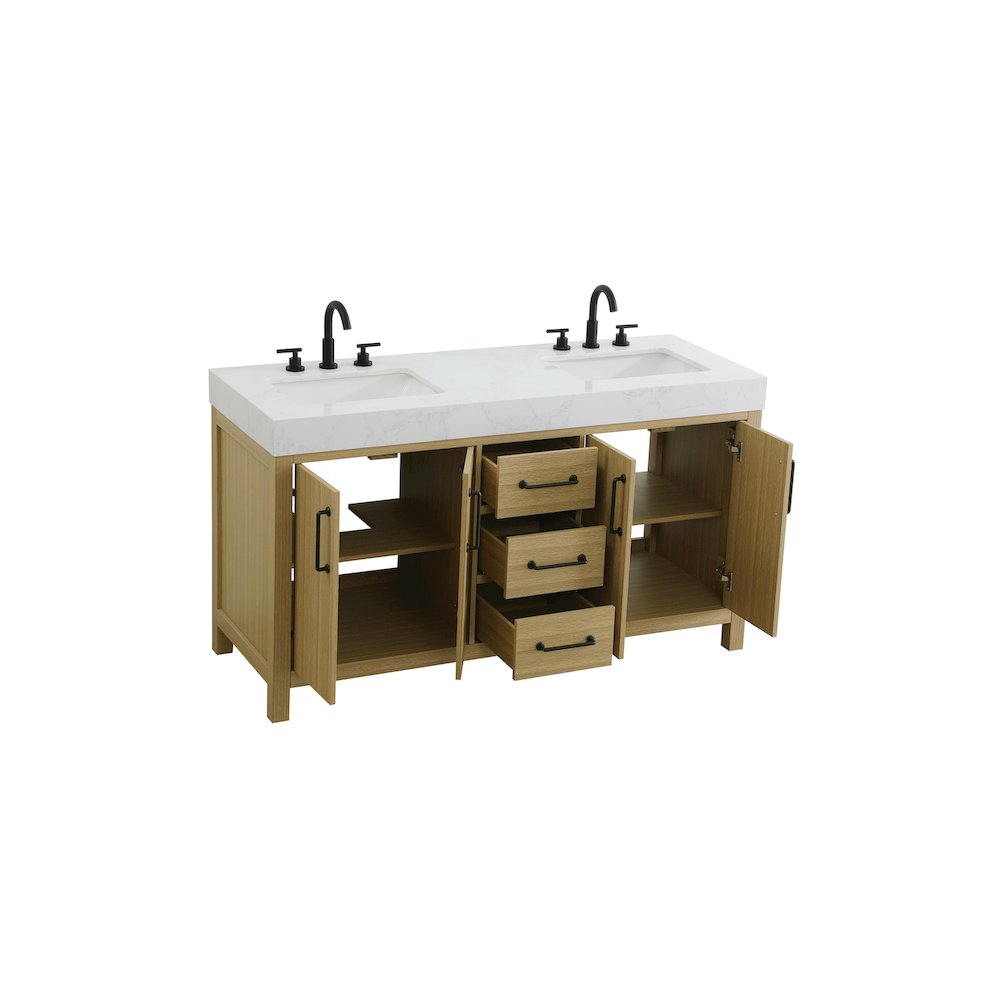 60 inch Double Bathroom Vanity In Honey Brown